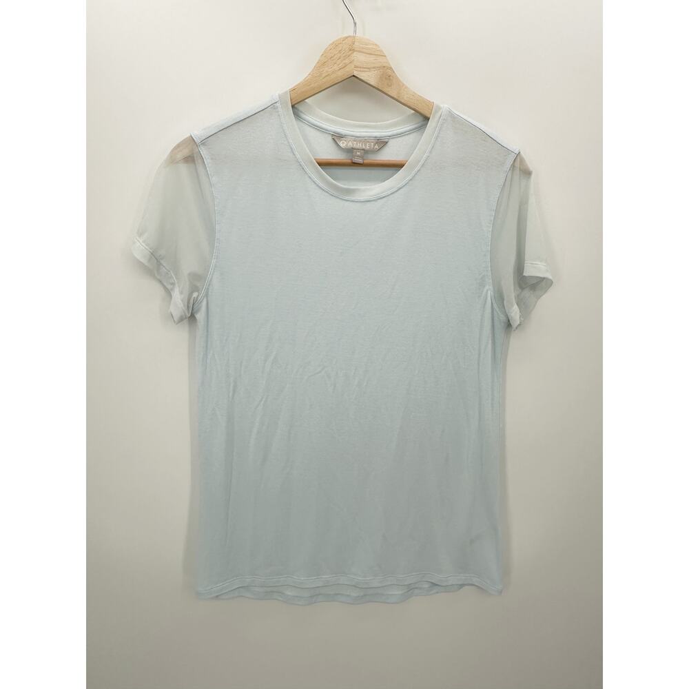 Athleta Women‎ Cloudlight Hybrid Tee Sky Blue Mesh Modal T-Shirt Size M BS6